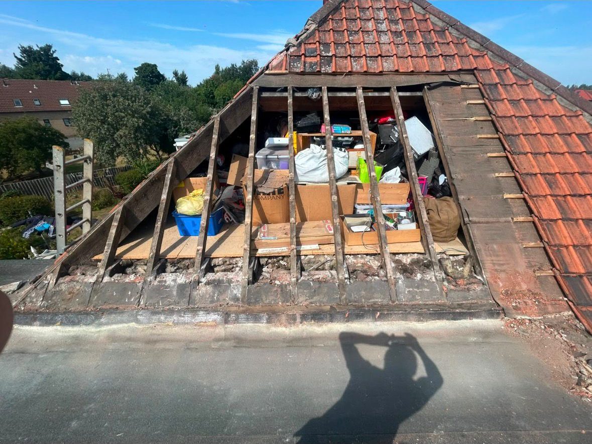 Roof opened up to the rafters during a full re-roof in Stockton-on-Tees